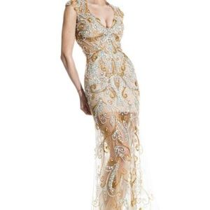 Gold illusion pageant gown with stretch